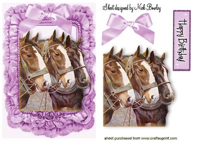 Beautiful Horses in Lilac Frill Frame with Bow