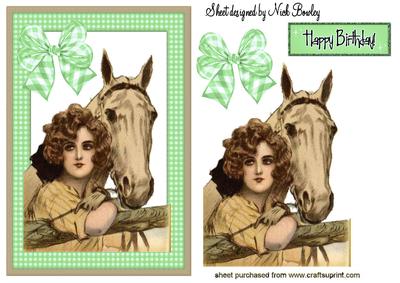 Vintage Horse in Green Gingham Frame