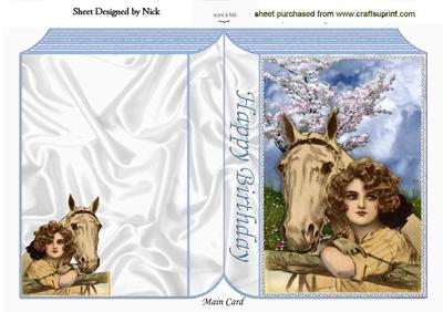 Vintage Girl with Horse with Blossoms Folded Book