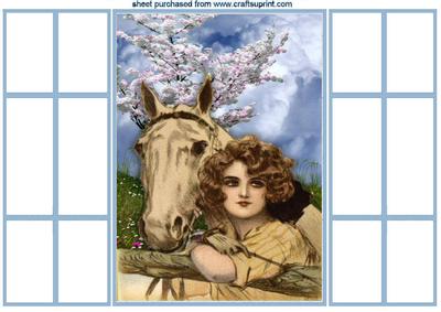 Vintage Girl with Horse with Blossoms French Gatefold