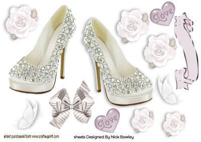 White Diamond Shoes with Roses and Hearts