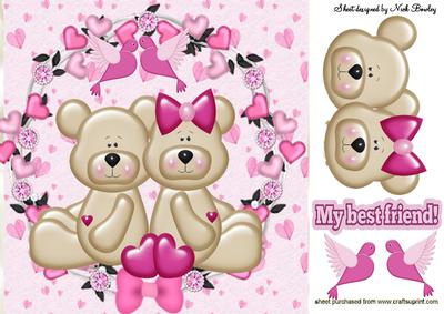 Love Bears with Hearts and Doves 8x8 Card
