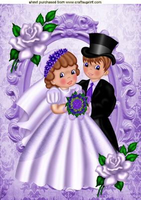 Wedding Couple with Lilac Roses in Frame A4