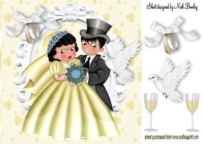 Bride with Groom in Cream with Wedding Rings 8x8 Card