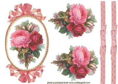 Beautiful Roses in Shades of Pink/red in Pretty Oval Frame