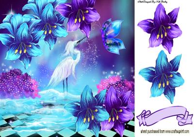 Fantasy Beautiful Bird with Flowers 8x8