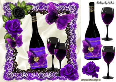 Pretty in Lace with Purple Butterflies and Champers 8x8