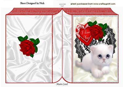I Love You Heart with Rose and Kitten Folded Book