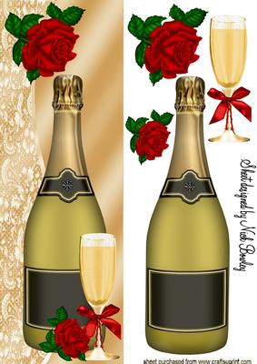 Tall Dl Card with Champers and Roses