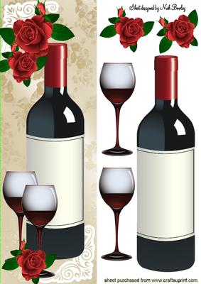 Tall Dl Card with Red Wine and Roses