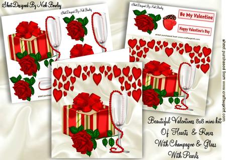 Hearts and Red Roses with Glasses 8x8 Mini Kit