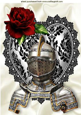 Knight on Black Lace Heart with Red Roses A4