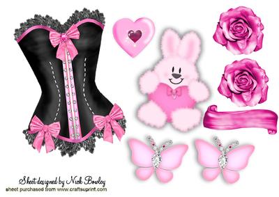 Pink/black Basque with Hearts and Roses with Bunny A4