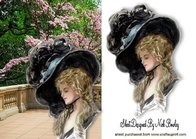 Vintage Lady in Big Hat in Pretty Garden