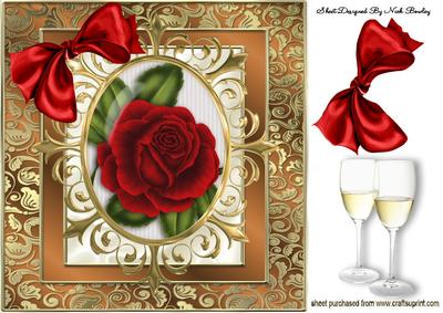 Beautiful Red Rose in Gold Ornate Frame 8x8