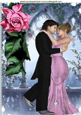 Dancing Couple in the Garden with Rose A4