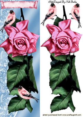 Pink Rose with Little Birds Tall Dl Card