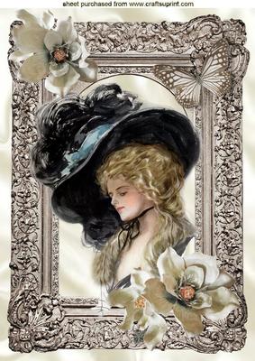 Vintage Lady in Antique Frame with Ornate Flowers A4