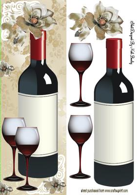 Red Wine with Glasses and Ornate Flowers Tall Dl