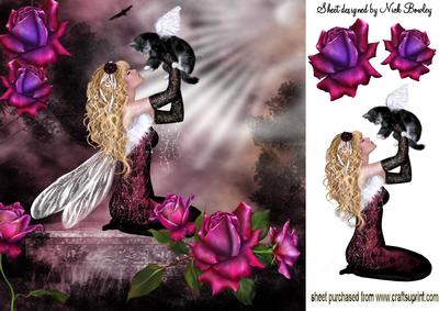 Fantasy Faerie with Kitten and Beautiful Roses 8x8