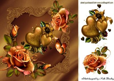 Gold Hearts Gold Roses for Love 8x8