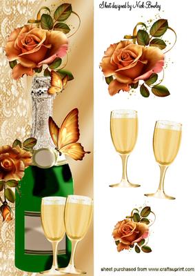 Champagne with Gold Roses and Butterflies Tall Dl