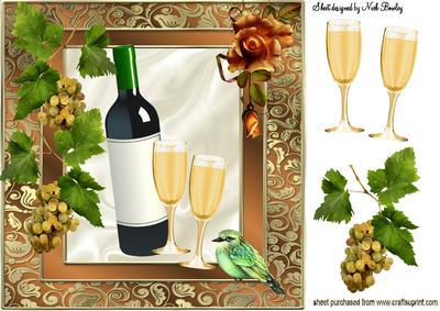 Wine with Grapes and Little Bird 8x8