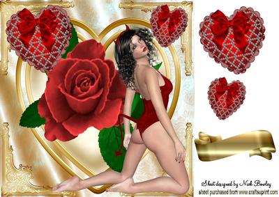 Sexy Devil Girl with Roses & Hearts 8x8