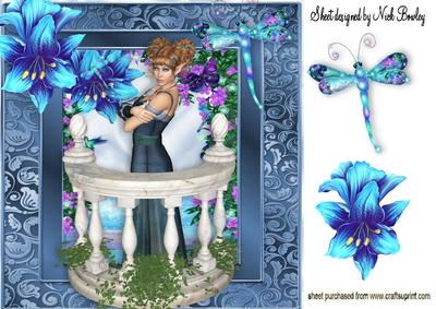 Faerie with Balcony in Fantasy Garden with Flowers 8x8
