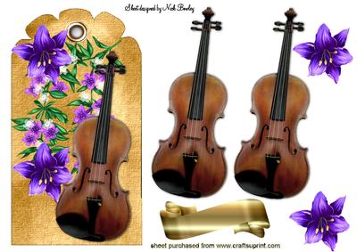 Violin with Cascading Flowers on a Tag