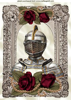Silver Knight in Ornate Frame with Roses & Pearls A4