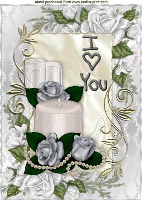 Silver Rose Frame with Candle and "i Love You" A4
