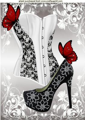Ladies Basque and Shoe with Butterflies A4