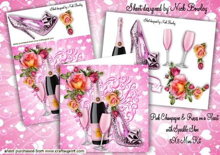 Pink Champagne with Roses and Sparkle Shoe 8x8 Mini Kit