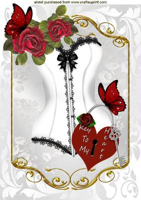 Key to My Heart with Roses and Basque A4