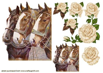 Horses with Cream Roses A4
