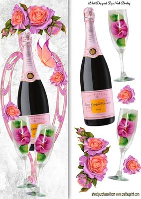 Pink Champagne with Roses and Butterfly Tall Dl