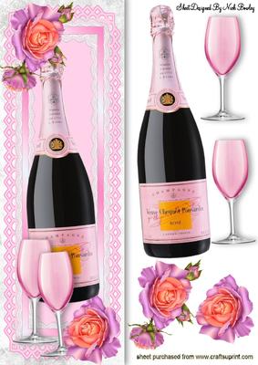 Bottle of Pink Champagne in Lace Tall Dl with Roses