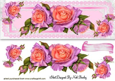 Beautiful Roses in Pink/peach on Lace Dl