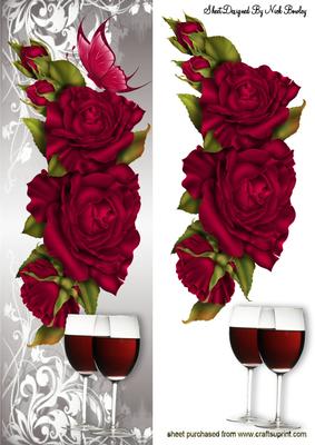 Red Wine with Red Roses Tall Dl Card