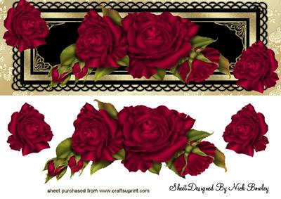 Red Roses in Black/gold Ornate Frame Tall Dl