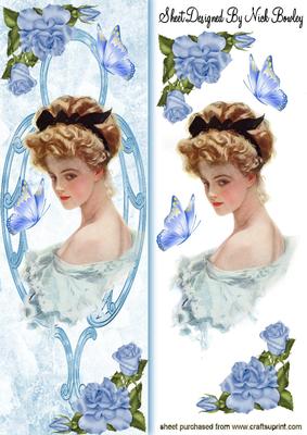 Vintage Lady in Blue with Blue Rose Tall Dl