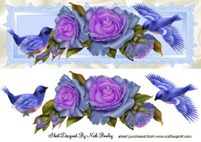 Pretty Purple Roses with Blue Birds Dl