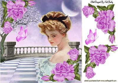 Pretty Vintage Lady in the Night Shade with Roses 8x8