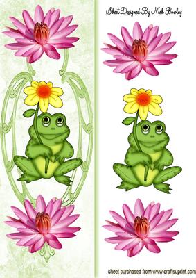 Frog with Daisy and Pink Lillies Tall Dl