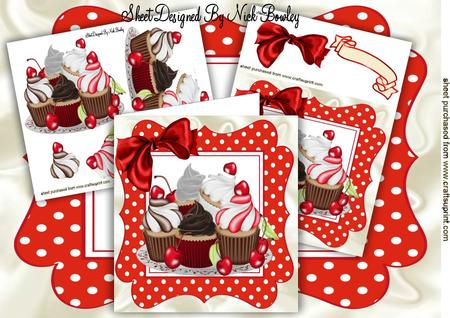 Yummy Cupcakes with Cherries in Polka Dot Frame 8x8 Mini Kit