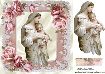 Mother and Child in Rose Frame with Lamb 8x8