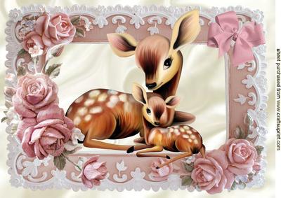 Moments with Mamma Cute Little Deers in Rose Frame A4