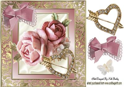 Heart Brooch with Arrow in Pink Rose Frame 8x8