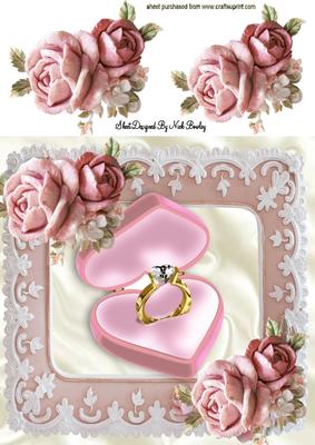 Diamond Engagement Ring in Frame of Pink Roses 8x8